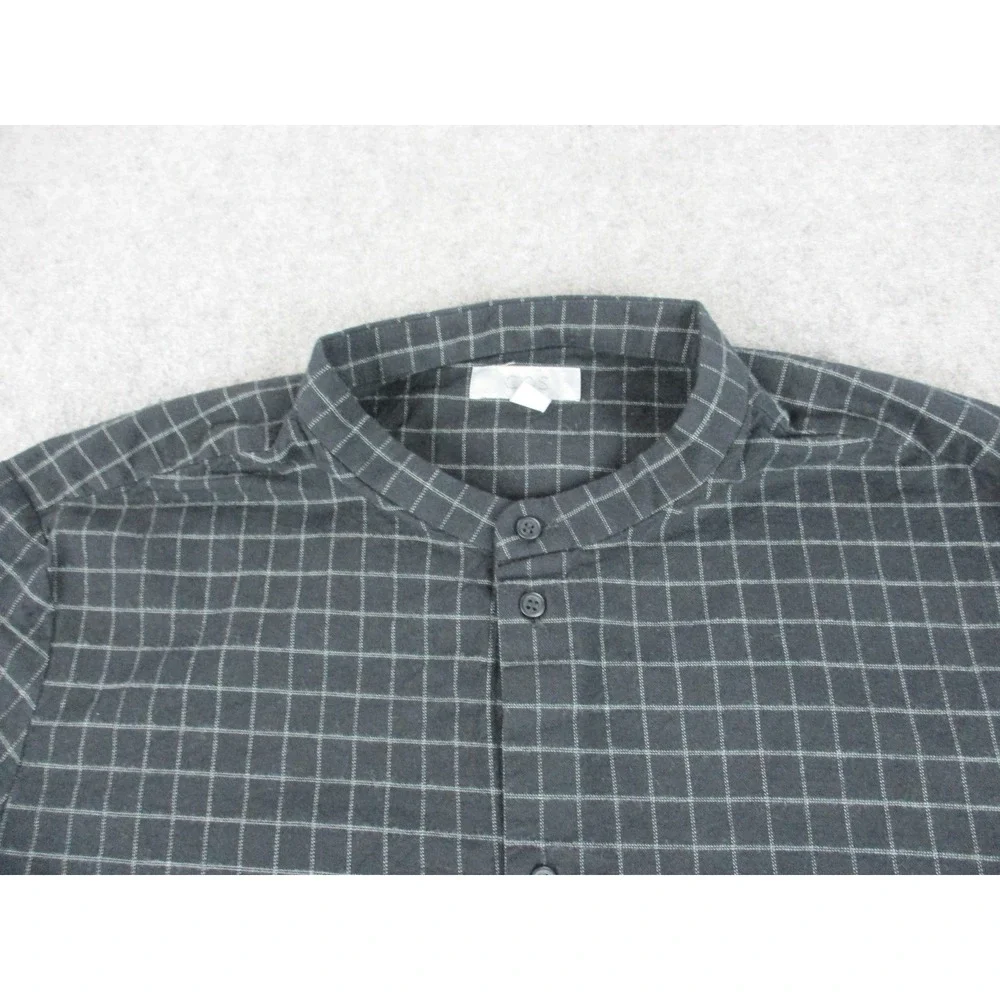 COS Shirt Mens Medium Black Check Flannel Button Up Band Collared Long Sleeve
